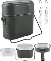 Genround Lightweight Camping Bento Cooking Box, Germany Old Soldiers Same Style Outdoor Adventure Cooking Utensils Bento Box 3 in 1 Aluminum Camp Pot Green