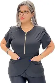 [All in beauty] Top Scrubs for Women, Aestheticians Uniform for Spa, Black Esthetician Scrub. Short Sleeves and Bleach Proof Stylist Jacket.