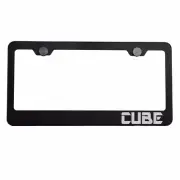 Matte Black License Plate Frame Silver CUBE Laser Etched Metal Screw Cap