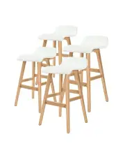 [La Bella] Wooden Bar Stool Sophia Leather Dining Chairs Kitchen 4 Set in White