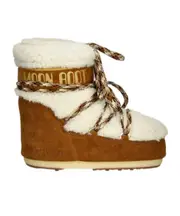 Moon Boot Logo Printed Shearling Lace-Up Boots 36/38,33/35 Nude