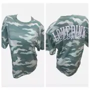 VS VICTORIAS SECRET PINK SHORT SLEEVE VARSITY CREW TEE TOP GREEN CAMO XS