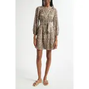 Veronica Beard Kumar Paisley Linen & Silk Dress in Stone Khaki Multi at Nordstrom, Size 16