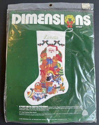 Dimensions A Visit With Santa Stocking Kit 8043 NIP Crewel Wool Christmas