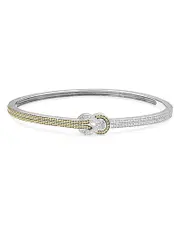 Lagos 18K Yellow Gold & Sterling Silver Newport Diamond Knot Hinged Bangle Bracelet