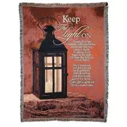 Keep the Light on Lantern on Red 52 x 68 All Cotton Tapestry Throw Blanket
