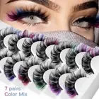 7 Pairs Mixed Color False Eyelashes Lashes Extension 3D Curled Lashes Women