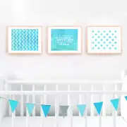 count the waves nautical nursery art set of prints blue 10x8inches
