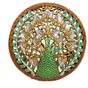 Round Bodhi Tree Wood Panels Wall Art Hanging Hand Carved 24" Decorated Mosiac G