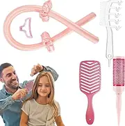 Heat- Curler Set, Heatless Curler Set - Heat- Curling Iron Headband with Comb Scrunchie Set, 4 x Hair Styling Tool, Heat- Curling Iron Headband and Roll Comb Set for
