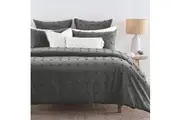 Tufted Dot Jacquard Super King Size Bed Quilt/Doona/Duvet Cover Set - Grey