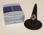 Avon Sterling Silver & Genuine Black Onyx Marquise Ring Size 5 New In Box NOS