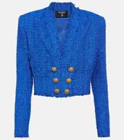 [Balmain] Balmain Cropped tweed blazer UK 16 blue