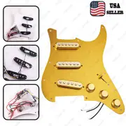Prewired-Loaded SSS Pickguard Alnico V Pickups For ST Metal Orangish yellow&Gold