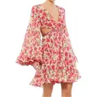 Mac Duggal NWT Floral Print Bell Sleeve Mini Dress in Pink Multi Size 6
