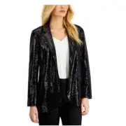 NWT Women $138 T TAHARI Women's Sequined Open-Front Blazer Black SZ-2
