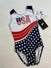 New GK ELITE Gymnastics Leotard PATRIOTISM Red White Blue USA Leo Flag SIZE: CL