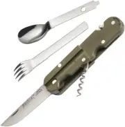 TB Outdoor French Army Camp Knife Spoon & Fork Set Green 2555