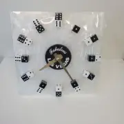 Vintage Las Vegas Dice Clock Works Black & White Dice Pearly Face NEW in plastic