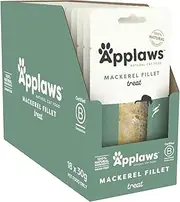 Applaws 100% Natural Wet Cat Food Whole Mackerel Loin, Limited Ingredients Pet Food 30g (Pack of 18)
