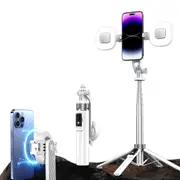 Phone Tripod Potable Selfie Stick With Wireless Detachable Remote Control And Fill Light-White