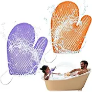 Karenhi 2 Pcs Honeycomb Exfoliating Glove Bath Mitt Body Spa Scrubber, Honeycomb Exfoliator Glove for Body Shower, Honeycomb Exfoliator Scrubber Sponge Shower Loofah, Quick Drying (Purple,orange)