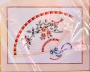 NIP ELSA WILLIAMS Crewel Embroidery Kit "FANTASIA" - Framed Floral FAN w/ Ribbon