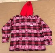 FW20 SUPREME HOODED SHADOW PLAID BUTTON UP SHIRT RED SZ XL (Bin 13)