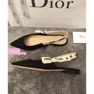 二手正品Dior J'ADIOR Christian 蝴蝶結飾帶 露跟 刺绣高跟鞋 平底鞋 包鞋