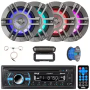 Pyle PLCD43BTM 1-DIN Bluetooth MP3 Radio W/Cover, 4x 6.5" 300W Max Speakers
