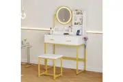 Advwin Dressing Table Set with LED Light Adjustable Mirror White & Golden