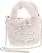 [WRITWAA] Elegant Furry Handbag Women's Plush Tote Bag Fuzzy Shoulder Bag Chain New Chinese Fashion
