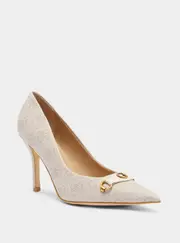 GUESS Women's Beige Logo Scalee Stiletto Heels Size: 9
