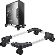 PC Stand for PC Tower, Computer Desktop Tower Stand with 4 Lockable Castors, Adjustable CPU Holder, Universal Mobile Stand for Home Office Desk Gaming - Black