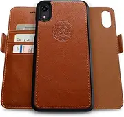 Dreem Fibonacci 2-in-1 Wallet Case for Apple iPhone XR - Luxury Vegan Leather, Magnetic Detachable Shockproof Phone Case, RFID Card Protection, 2-Way Flip Stand - Caramel