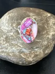 Blue Turquoise Purple Spiny Oyster Navajo Sterling Silver Ring Size 10 18203