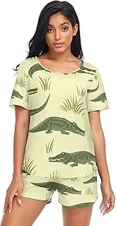 [RPLIFE] Alligators Yellow Sleepwear Short Sets for Women, Pajama Set for Women Summer
