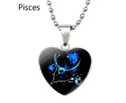 Love Heart Necklace Fashion Charming Glass 12 Zodiac Constellations Sign Pendant for Women-Pisces - Pisces