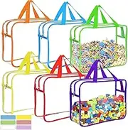 6 Pack Toy Storage Bags 6 Colors Reusable Clear PVC Board Game Storage Travel Waterproof Handheld Organiser Bag with Zipper for Building Blocks, Puzzle, Kids Books, Makeup（Large,6 colors)