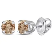10k Yellow Gold Round Brown Diamond Solitaire Stud Earrings 1/4 Cttw