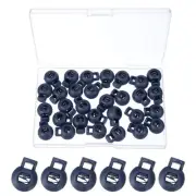 30 Pcs Round Cord Lock Spring Loaded Toggle Stoppers with Box Dark Blue