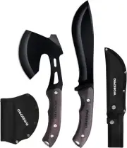 Axe and Fixed Blade Knife Combo Set, Full Tang, Wood Handle, for Outdoor Camping