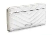 NWT Rebecca Minkoff Edie Quilted Leather Zip Wallet in Silver Metallic