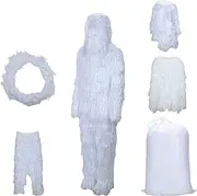 [Generic] White Ghillie Suit Pants Hat Disguise Hooded Uniform Set with Storage Bag for Hunting Cosplay Snowfield Outdoor Costume