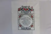 Vintage Completed Embroidered Country Kitchen with Bunnies and Flowers