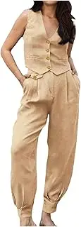 [WUANDIXFA] Blazers for Women Elegant 2 Piece Outfits Sleeveless Shirt and Wide Leg Pants Temperament Blazer Sets