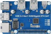 Waveshare USB 3.2 Gen1 and Gigabit Ethernet HUB HAT,Compatible with Raspberry Compatible with Raspberry Pi 5/4B/3B/3B+/Zero/Zero W,3X USB 3.2 Gen1 1x Gigabit Ethernet Driver-Free Plug & Play