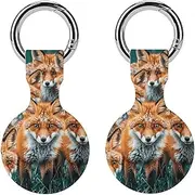 2PCS for Many Foxes Air Tag Holder Case Waterproof & Shockproof Anti-Scratch Protective Air Tag Cover with Keychain Ring Silicone Tags Holders for Luggage, Backpack, Keys, Pet