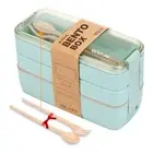 3-Layer Eco Friendly Leak Proof Food Container Lunch Bento Box 900ml - Green