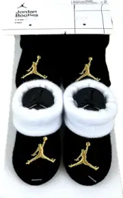 Nike Baby 2 Pk Black Gold Ankle Cotton Jordan Jumpman Logo Booties Set Sz 0-6 MO